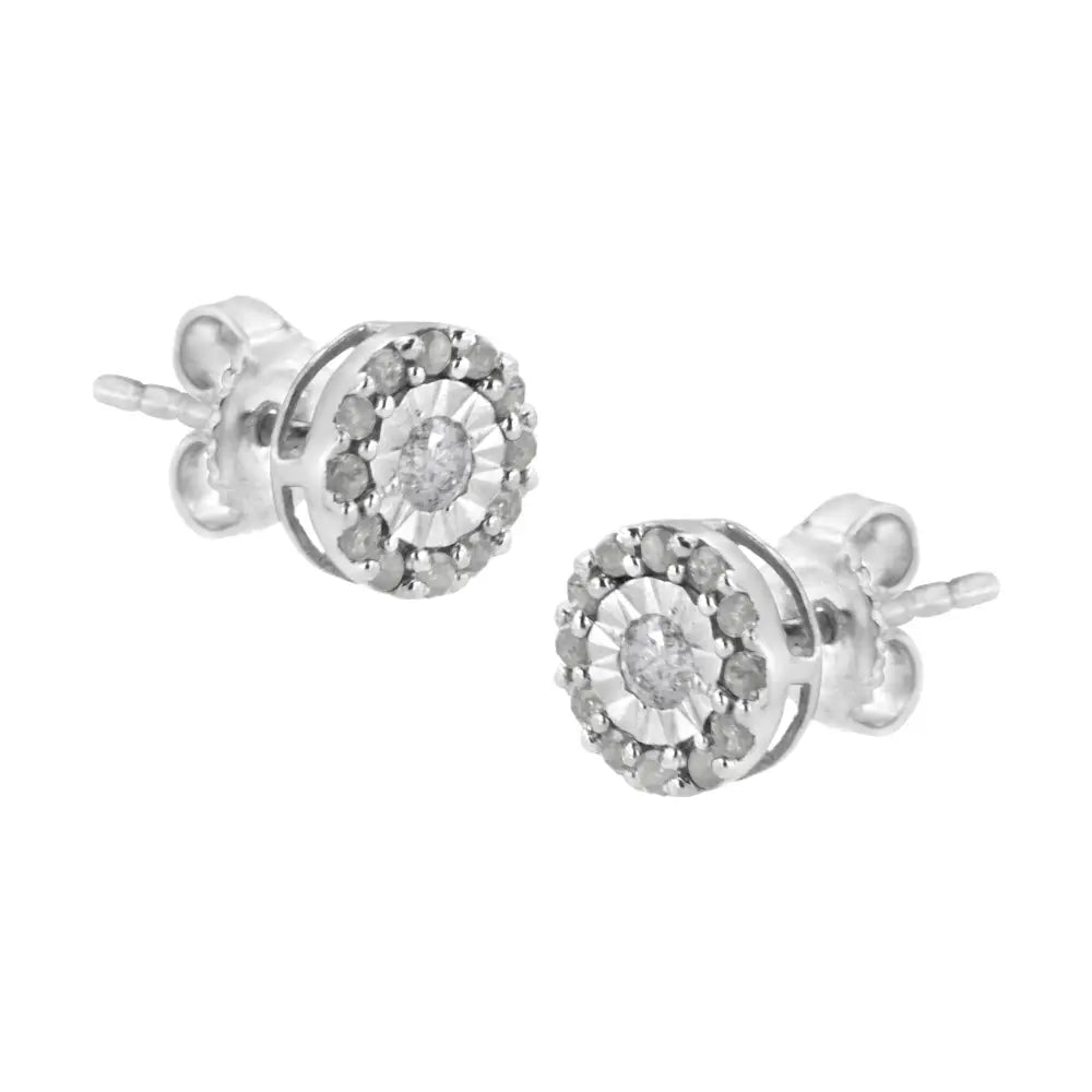 .925 Sterling Silver 1/2 Cttw Miracle-set Round Diamond Halo Stud Earrings (i-j Clarity I3 Color) - Fine Jewelry