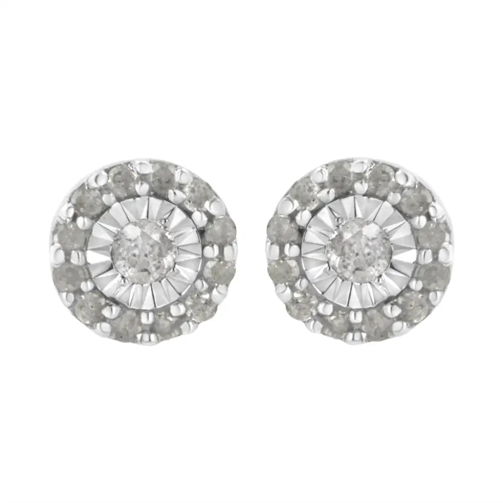 .925 Sterling Silver 1/2 Cttw Miracle-set Round Diamond Halo Stud Earrings (i-j Clarity I3 Color) - Fine Jewelry