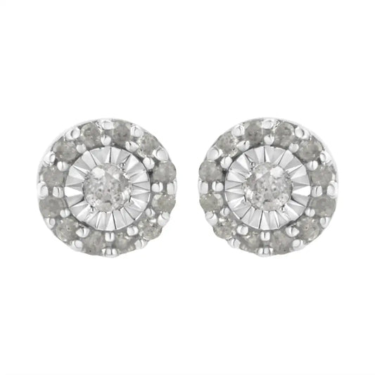 .925 Sterling Silver 1/2 Cttw Miracle-set Round Diamond Halo Stud Earrings (i-j Clarity I3 Color) - Fine Jewelry