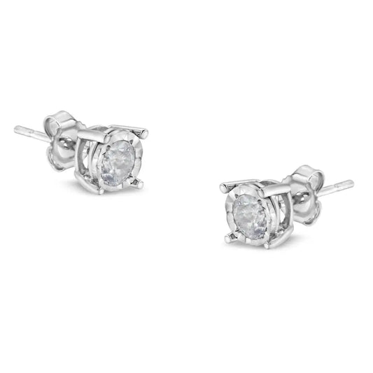 .925 Sterling Silver 1/2 Cttw Near Colorless Round Brilliant-cut Diamond Miracle-set Stud Earrings (h-i Color I2-i3