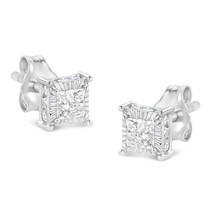 .925 Sterling Silver 1/2 Cttw Princess-cut Diamond Stud Earring (i-j Color I2-i3 Clarity) - Fine Jewelry us Direct