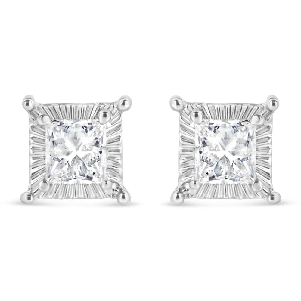 .925 Sterling Silver 1/2 Cttw Princess-cut Diamond Stud Earring (i-j Color I2-i3 Clarity) - Fine Jewelry us Direct