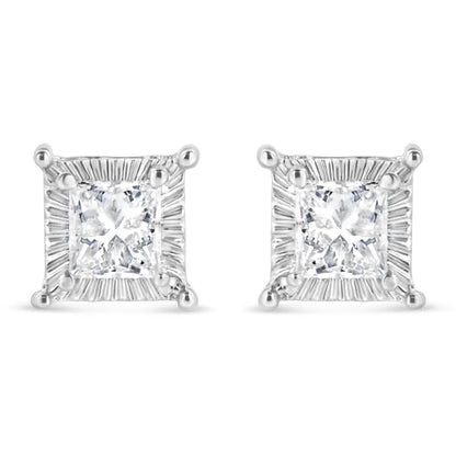 .925 Sterling Silver 1/2 Cttw Princess-cut Diamond Stud Earring (i-j Color I2-i3 Clarity) - Fine Jewelry us Direct