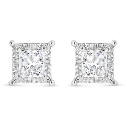 .925 Sterling Silver 1/2 Cttw Princess-cut Diamond Stud Earring (i-j Color I2-i3 Clarity) - Fine Jewelry us Direct