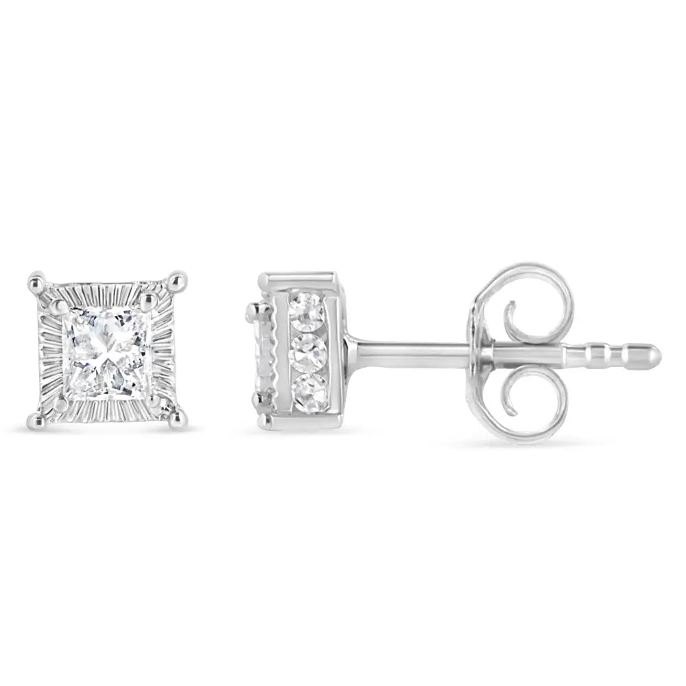 .925 Sterling Silver 1/2 Cttw Princess-cut Diamond Stud Earring (i-j Color I2-i3 Clarity) - Fine Jewelry us Direct