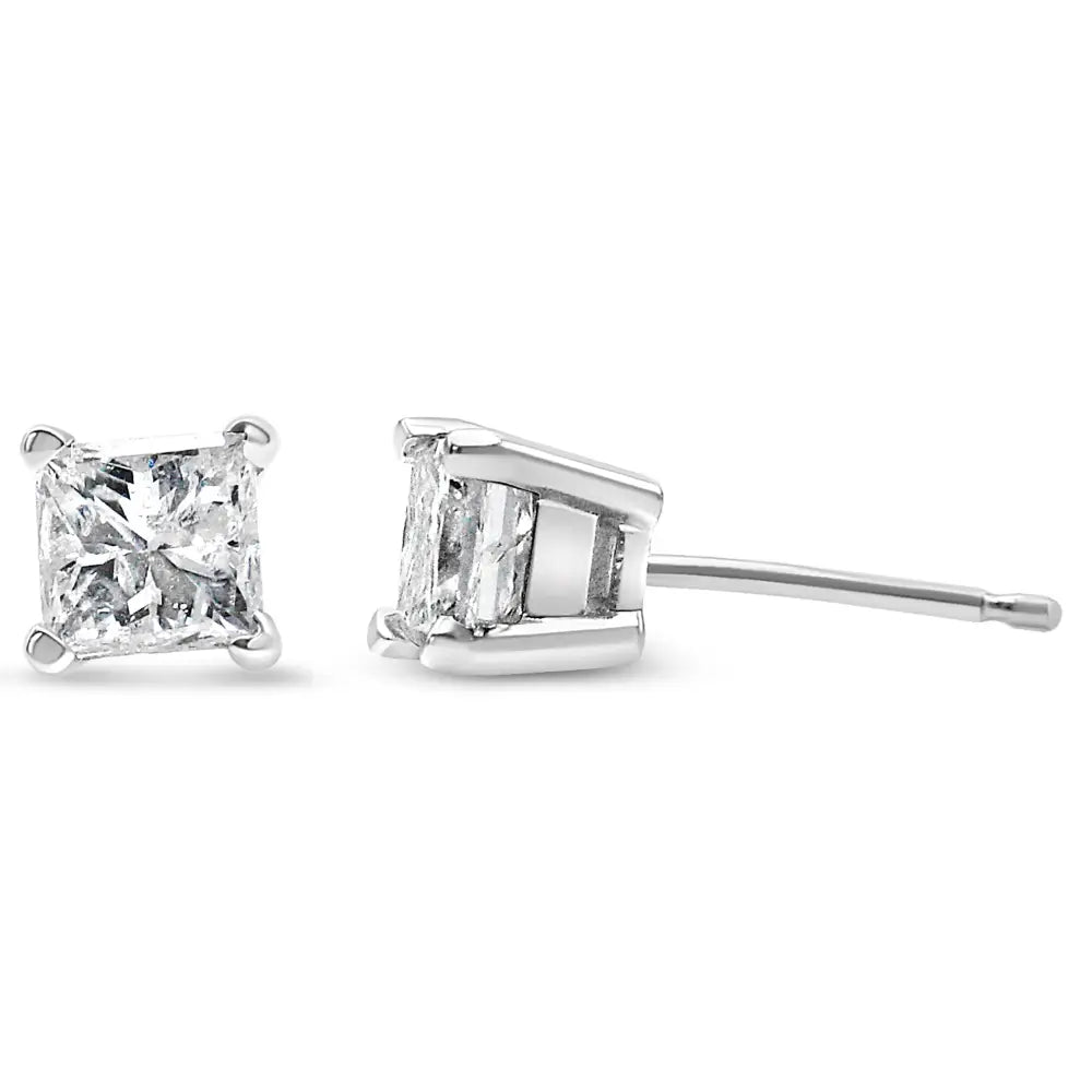 .925 Sterling Silver 1/2 Cttw Princess-cut Square Near Colorless Diamond Stud Earrings (h-i Color I1-i2 Clarity) - Fine