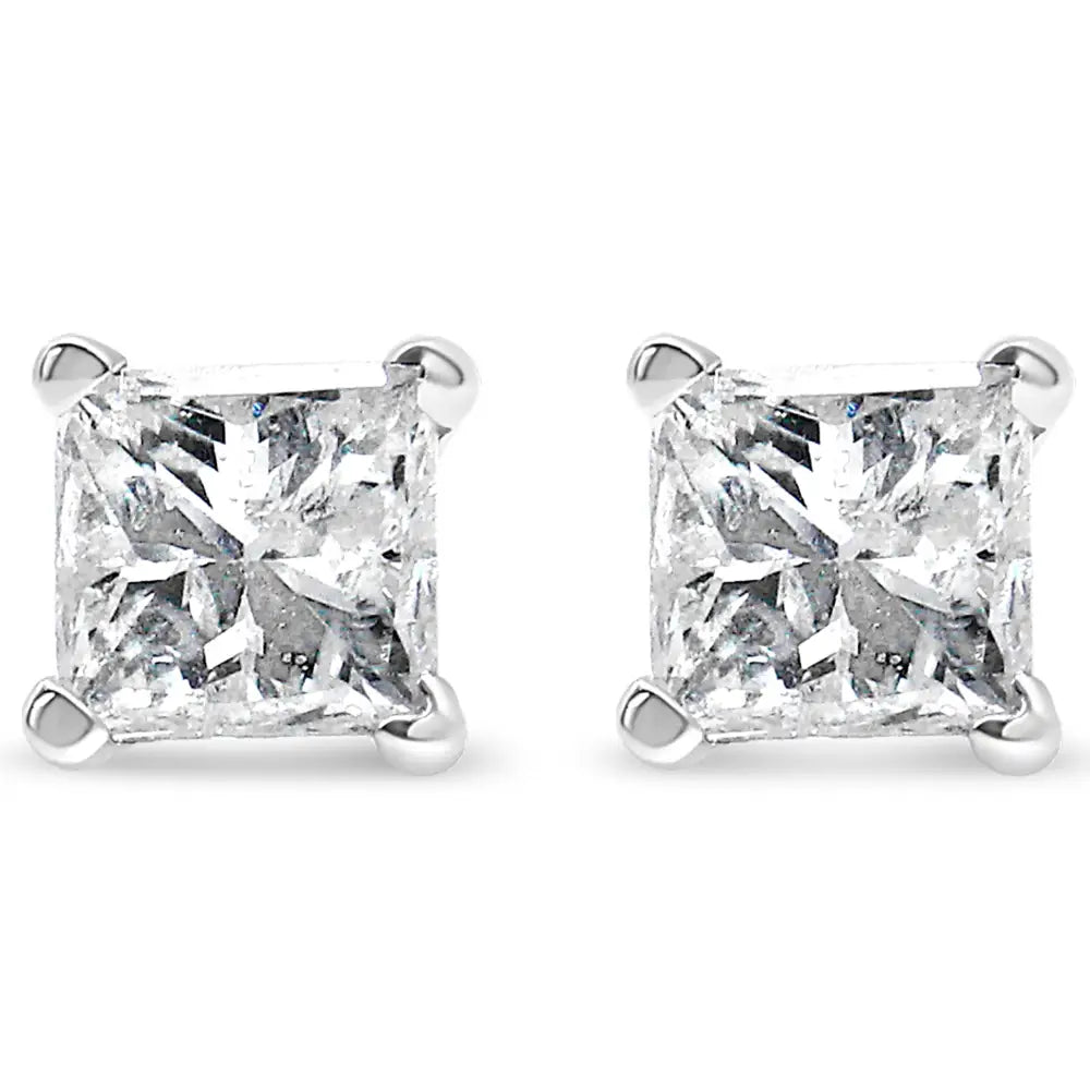 .925 Sterling Silver 1/2 Cttw Princess-cut Square Near Colorless Diamond Stud Earrings (h-i Color I1-i2 Clarity) - Fine