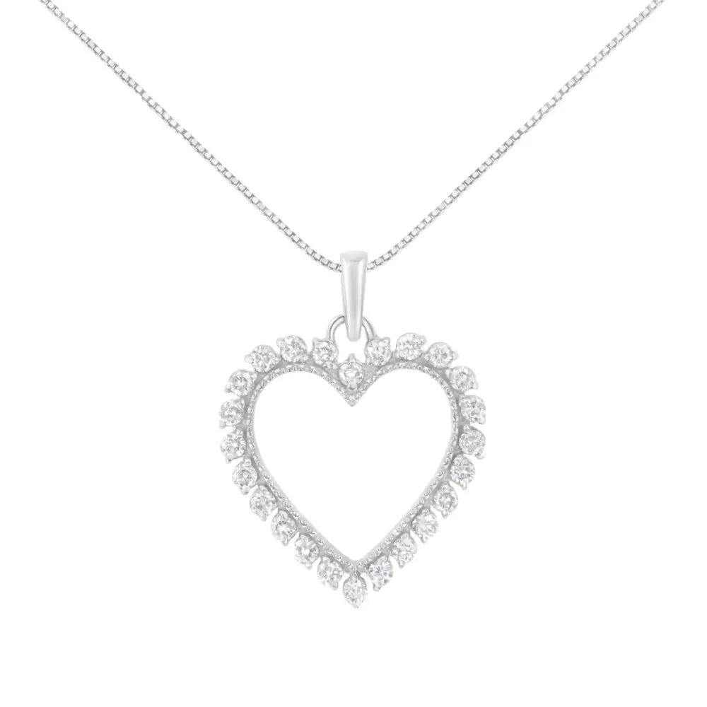 .925 Sterling Silver 1/2 Cttw Prong Set Diamond Encrusted Open Heart 18’’ Inch Pendant Necklace (i-j Color I1-i2