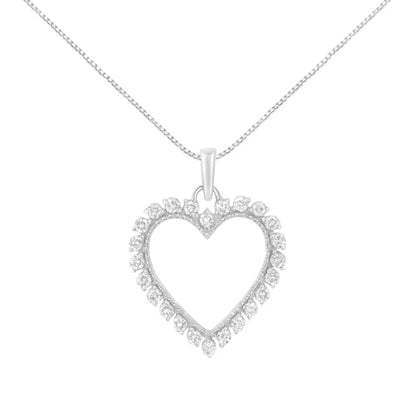 .925 Sterling Silver 1/2 Cttw Prong Set Diamond Encrusted Open Heart 18’’ Inch Pendant Necklace (i-j Color I1-i2