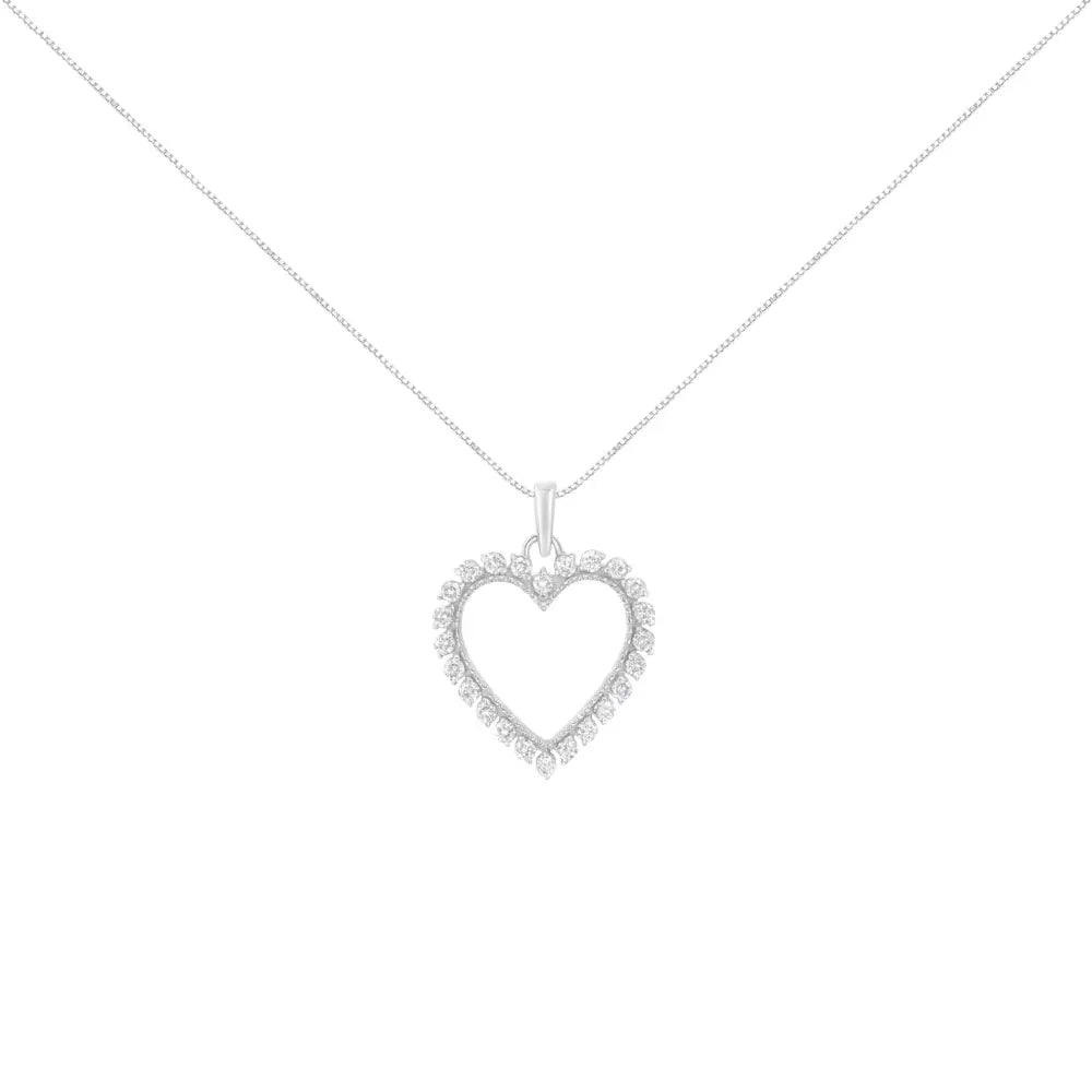 .925 Sterling Silver 1/2 Cttw Prong Set Diamond Encrusted Open Heart 18’’ Inch Pendant Necklace (i-j Color I1-i2