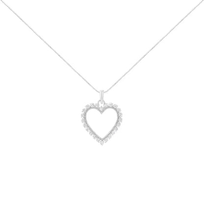 .925 Sterling Silver 1/2 Cttw Prong Set Diamond Encrusted Open Heart 18’’ Inch Pendant Necklace (i-j Color I1-i2