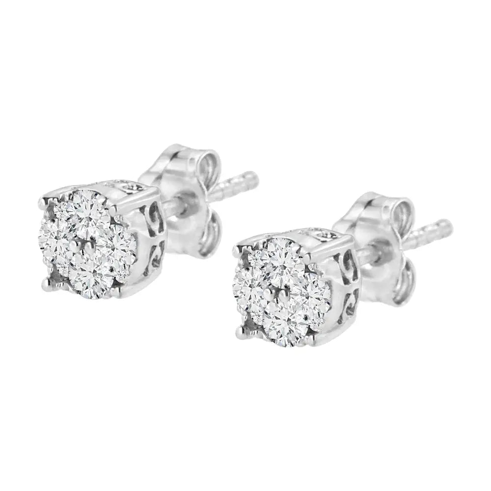 .925 Sterling Silver 1/2 Cttw Prong Set Lab Grown Round Diamond Cluster Stud Earring (f-g Color Si1-si2 Clarity) - Fine