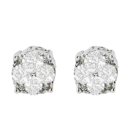 .925 Sterling Silver 1/2 Cttw Prong Set Lab Grown Round Diamond Cluster Stud Earring (f-g Color Si1-si2 Clarity) - Fine