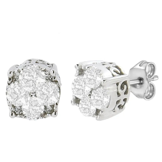 .925 Sterling Silver 1/2 Cttw Prong Set Lab Grown Round Diamond Cluster Stud Earring (f-g Color Si1-si2 Clarity) - Fine