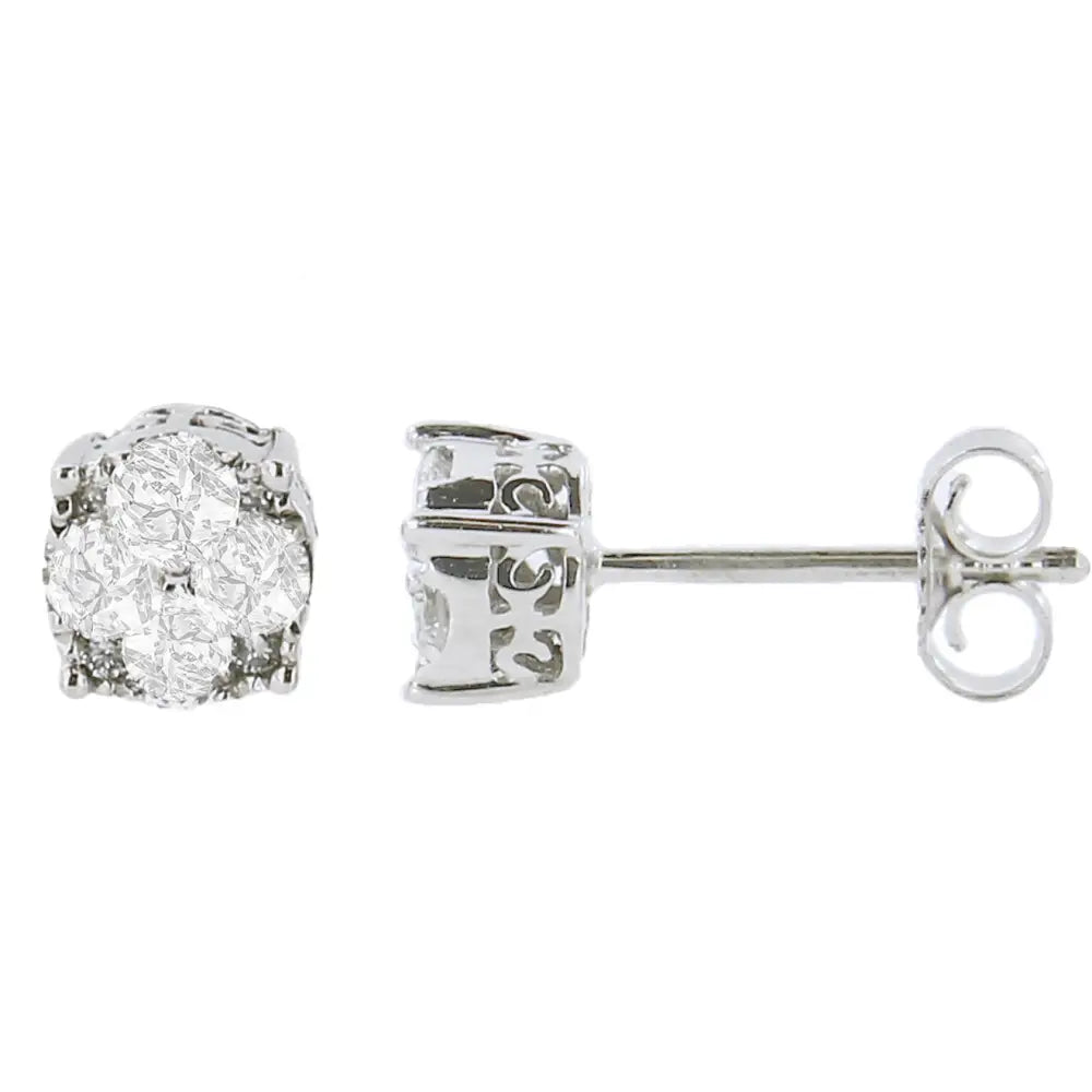 .925 Sterling Silver 1/2 Cttw Prong Set Lab Grown Round Diamond Cluster Stud Earring (f-g Color Si1-si2 Clarity) - Fine