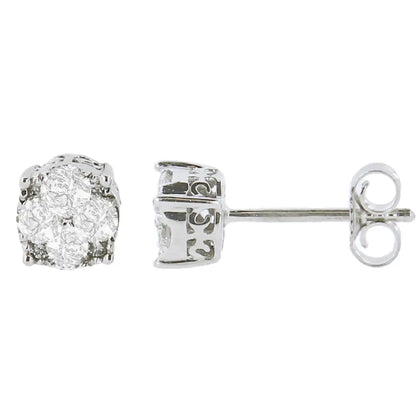 .925 Sterling Silver 1/2 Cttw Prong Set Lab Grown Round Diamond Cluster Stud Earring (f-g Color Si1-si2 Clarity) - Fine