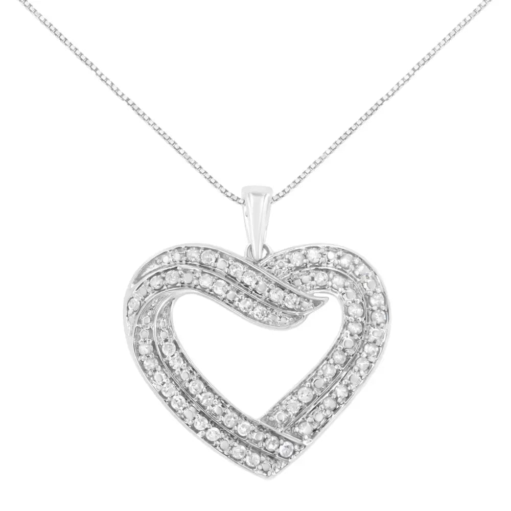 .925 Sterling Silver 1/2 Cttw Prong Set Round-cut Diamond Bypass Heart 18’’ Pendant Necklace (i-j Color I2-i3