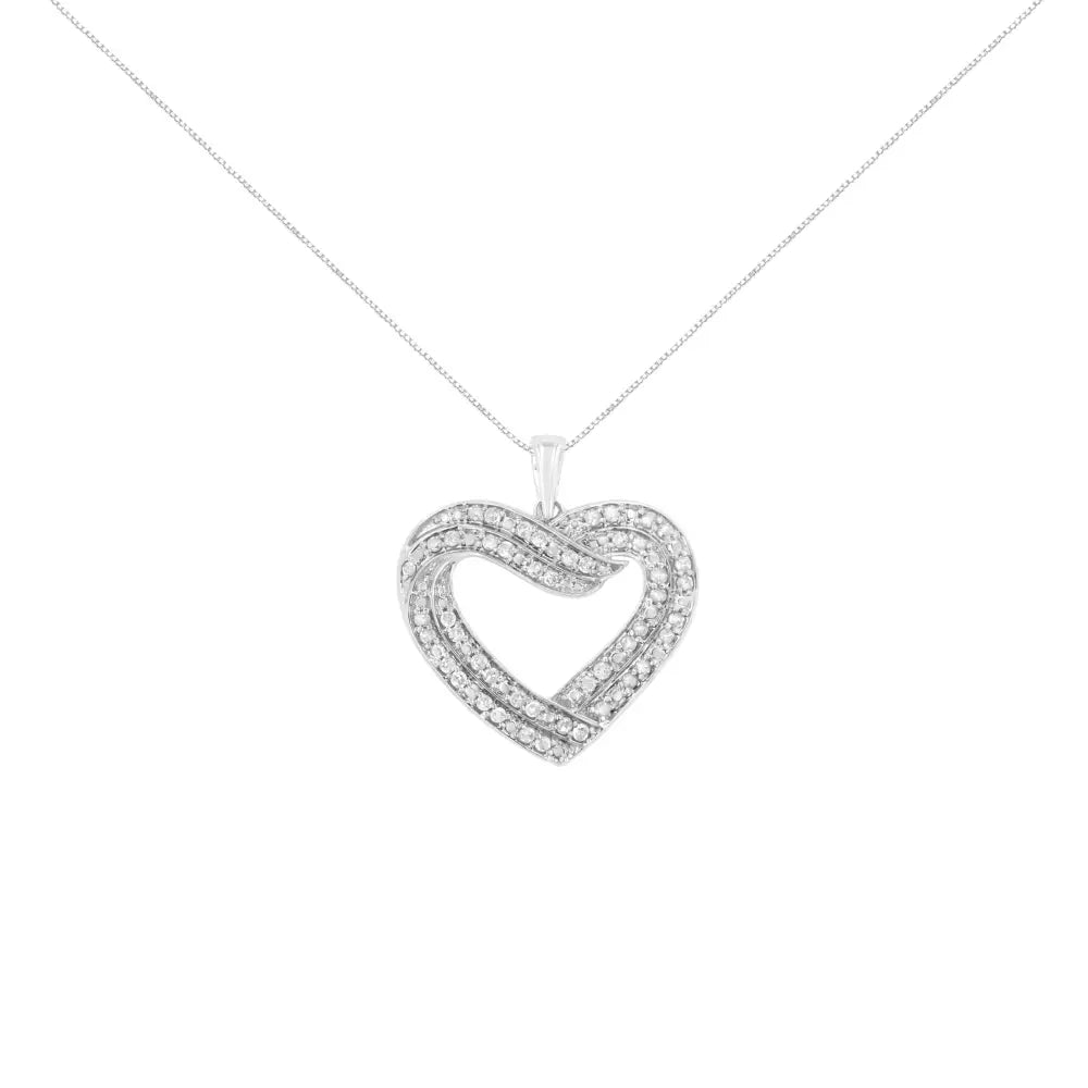 .925 Sterling Silver 1/2 Cttw Prong Set Round-cut Diamond Bypass Heart 18’’ Pendant Necklace (i-j Color I2-i3