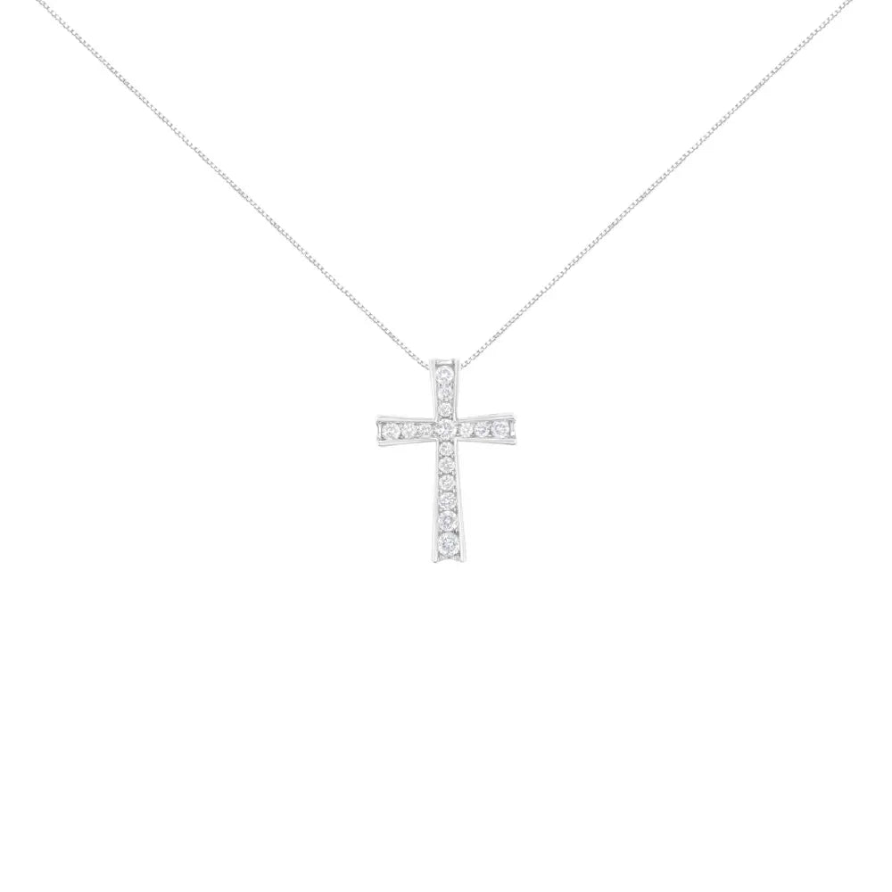 .925 Sterling Silver 1/2 Cttw Prong-set Round-cut Diamond Inlay Style Cross 18’’ Pendant Necklace (i-j Color I2-i3