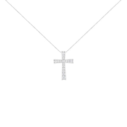 .925 Sterling Silver 1/2 Cttw Prong-set Round-cut Diamond Inlay Style Cross 18’’ Pendant Necklace (i-j Color I2-i3