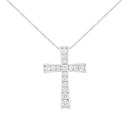 .925 Sterling Silver 1/2 Cttw Prong-set Round-cut Diamond Inlay Style Cross 18’’ Pendant Necklace (i-j Color I2-i3