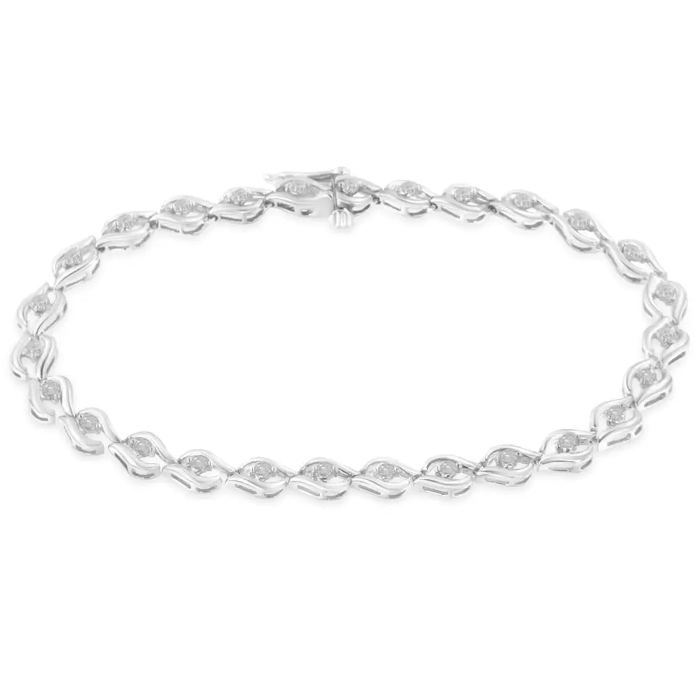 .925 Sterling Silver 1/2 Cttw Rose Cut Diamond Almond Shape Link Tennis Bracelet (i-j Color I3 Clarity) - 7” - Fine