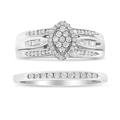 .925 Sterling Silver 1/2 Cttw Round and Baguette-cut Diamond Engagement Bridal Set (i-j Color I1-i2 Clarity) - Fine