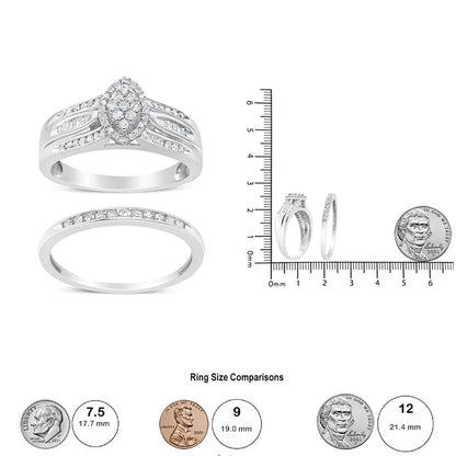 .925 Sterling Silver 1/2 Cttw Round and Baguette-cut Diamond Engagement Bridal Set (i-j Color I1-i2 Clarity) - Fine