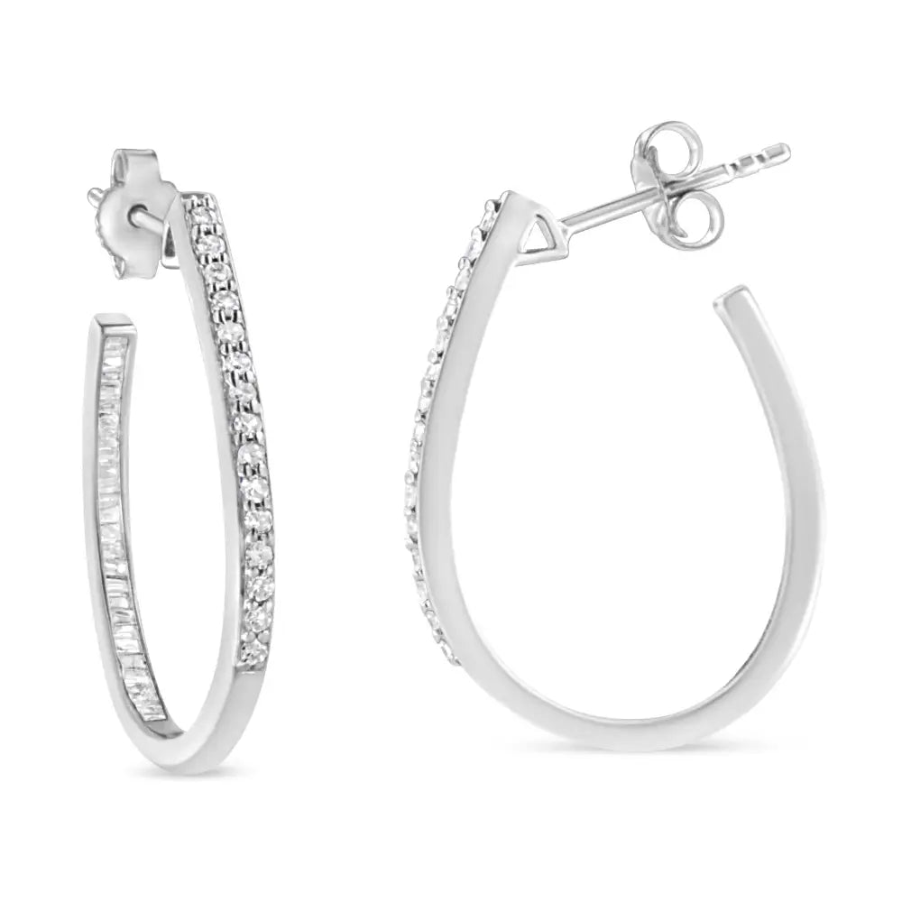 .925 Sterling Silver 1/2 Cttw Round and Baguette-cut Diamond Inside-outside Hoop Earrings (h-i Color I1-i2 Clarity)