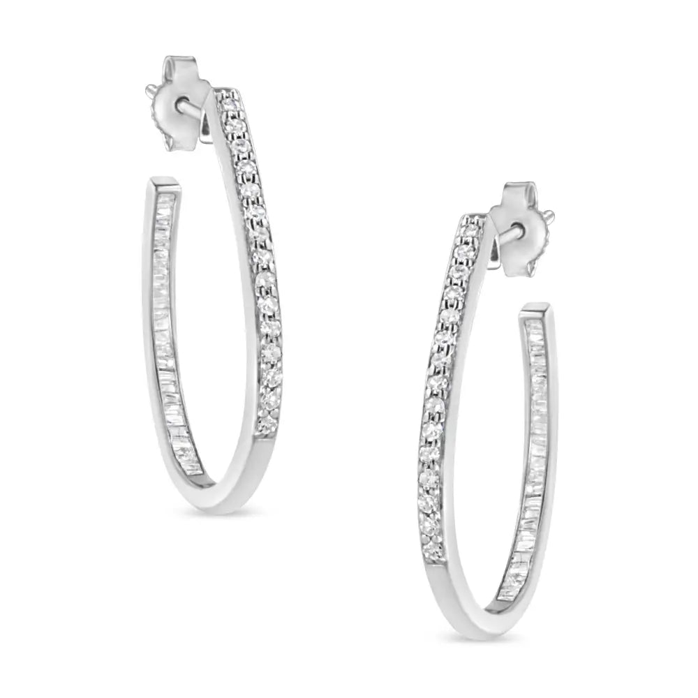 .925 Sterling Silver 1/2 Cttw Round and Baguette-cut Diamond Inside-outside Hoop Earrings (h-i Color I1-i2 Clarity)