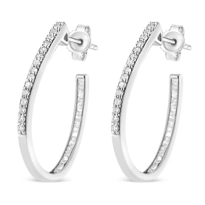 .925 Sterling Silver 1/2 Cttw Round and Baguette-cut Diamond Inside-outside Hoop Earrings (h-i Color I1-i2 Clarity)