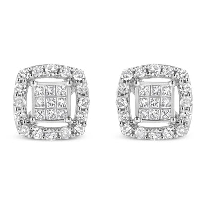 .925 Sterling Silver 1/2 Cttw Round and Princess-cut Diamond Stud Earrings (i-j Color I1-i2 Clarity) - Fine Jewelry