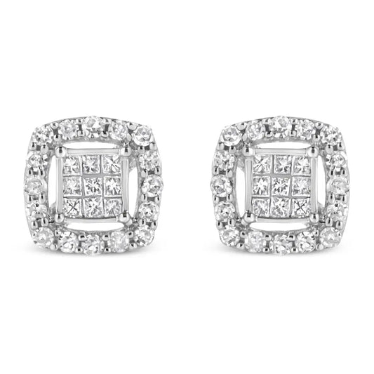 .925 Sterling Silver 1/2 Cttw Round and Princess-cut Diamond Stud Earrings (i-j Color I1-i2 Clarity) - Fine Jewelry