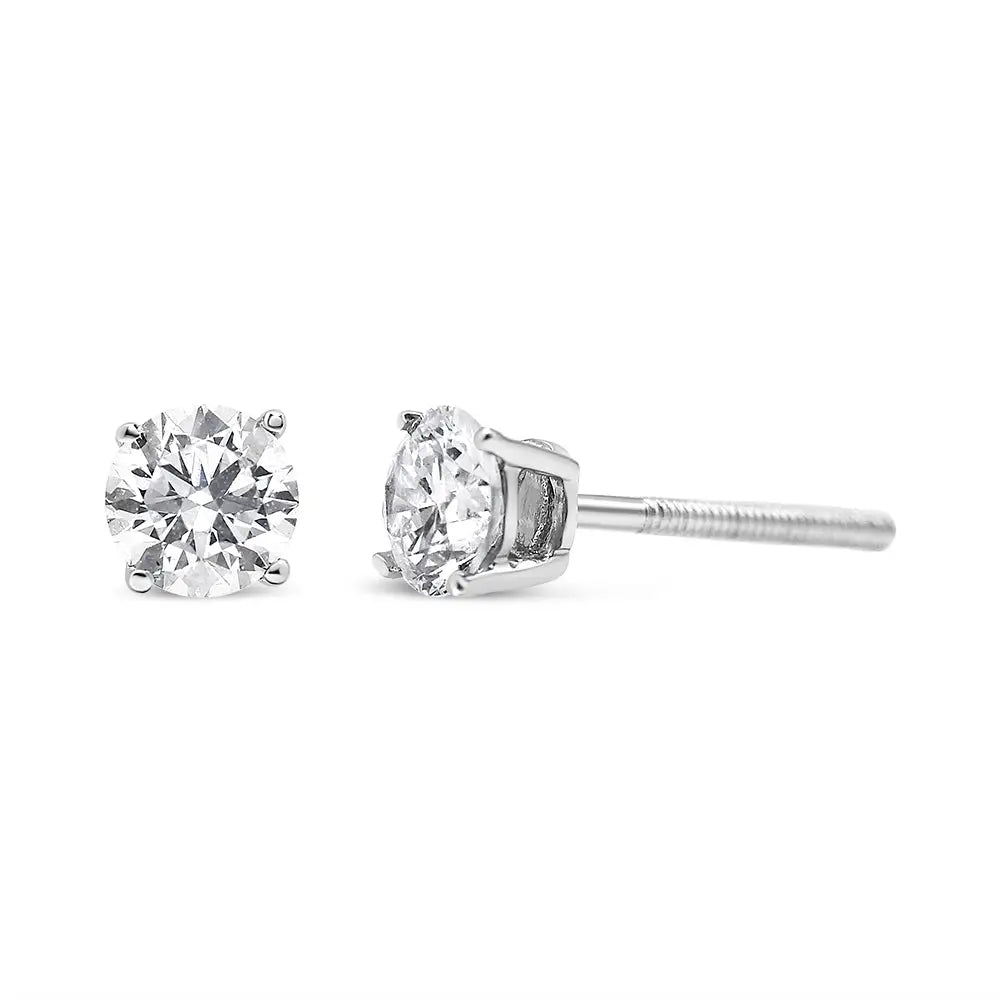 .925 Sterling Silver 1/2 Cttw Round Brilliant-cut Diamond Classic 4-prong Stud Earrings (i-j Color I2-i3 Clarity)