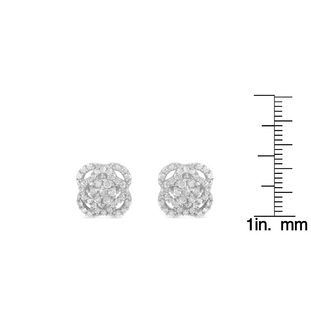 .925 Sterling Silver 1/2 Cttw Round-cut Diamond Floral Cluster and Halo Stud Earring (i-j Color I3 Clarity) - Fine