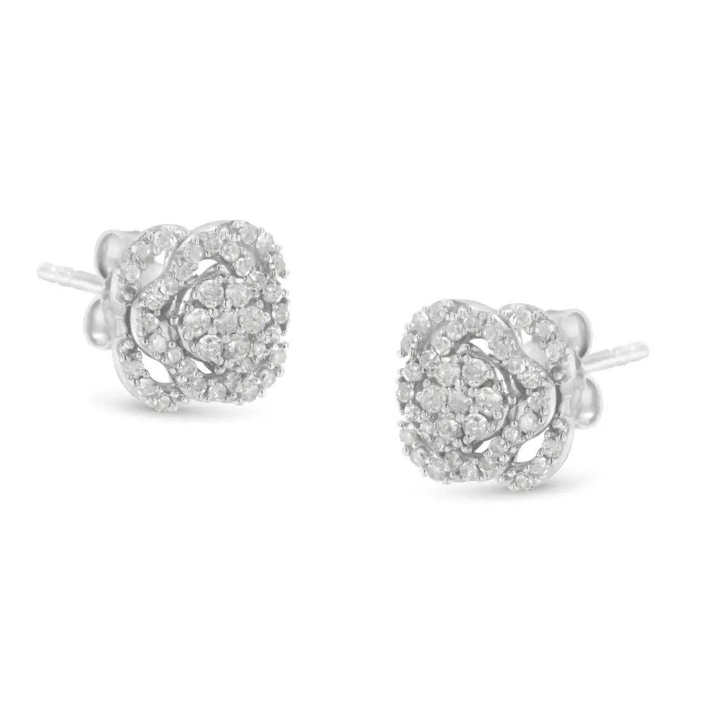 .925 Sterling Silver 1/2 Cttw Round-cut Diamond Floral Cluster and Halo Stud Earring (i-j Color I3 Clarity) - Fine