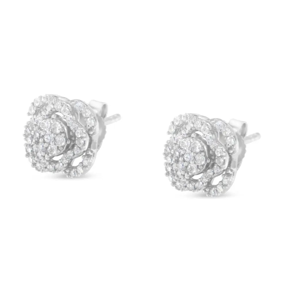 .925 Sterling Silver 1/2 Cttw Round-cut Diamond Floral Cluster and Halo Stud Earring (i-j Color I3 Clarity) - Fine