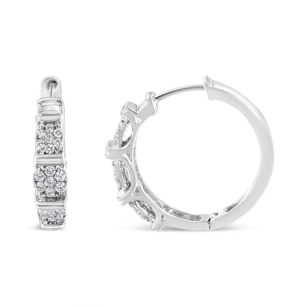 .925 Sterling Silver 1/2 Cttw Round-cut Diamond Floral Cluster Hoop Earring (i-j Color I2-i3 Clarity) - Fine Jewelry