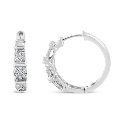 .925 Sterling Silver 1/2 Cttw Round-cut Diamond Floral Cluster Hoop Earring (i-j Color I2-i3 Clarity) - Fine Jewelry