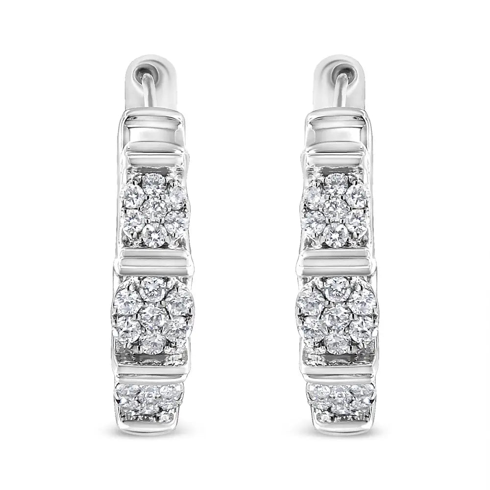 .925 Sterling Silver 1/2 Cttw Round-cut Diamond Floral Cluster Hoop Earring (i-j Color I2-i3 Clarity) - Fine Jewelry