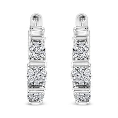 .925 Sterling Silver 1/2 Cttw Round-cut Diamond Floral Cluster Hoop Earring (i-j Color I2-i3 Clarity) - Fine Jewelry