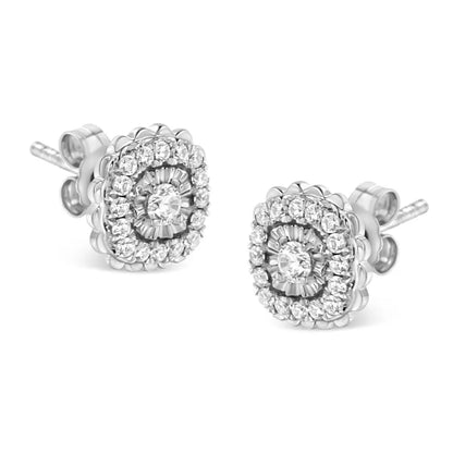 .925 Sterling Silver 1/2 Cttw Round-cut Diamond Halo Cluster Stud Earring (i-j Color I2-i3 Clarity) - Fine Jewelry