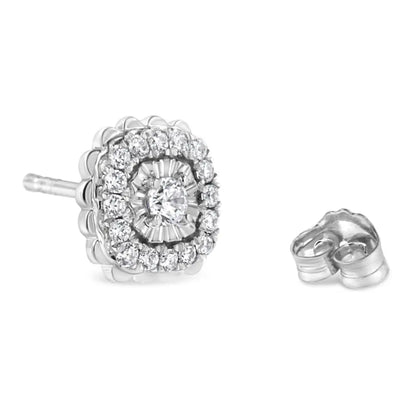 .925 Sterling Silver 1/2 Cttw Round-cut Diamond Halo Cluster Stud Earring (i-j Color I2-i3 Clarity) - Fine Jewelry