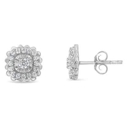 .925 Sterling Silver 1/2 Cttw Round-cut Diamond Halo Cluster Stud Earring (i-j Color I2-i3 Clarity) - Fine Jewelry