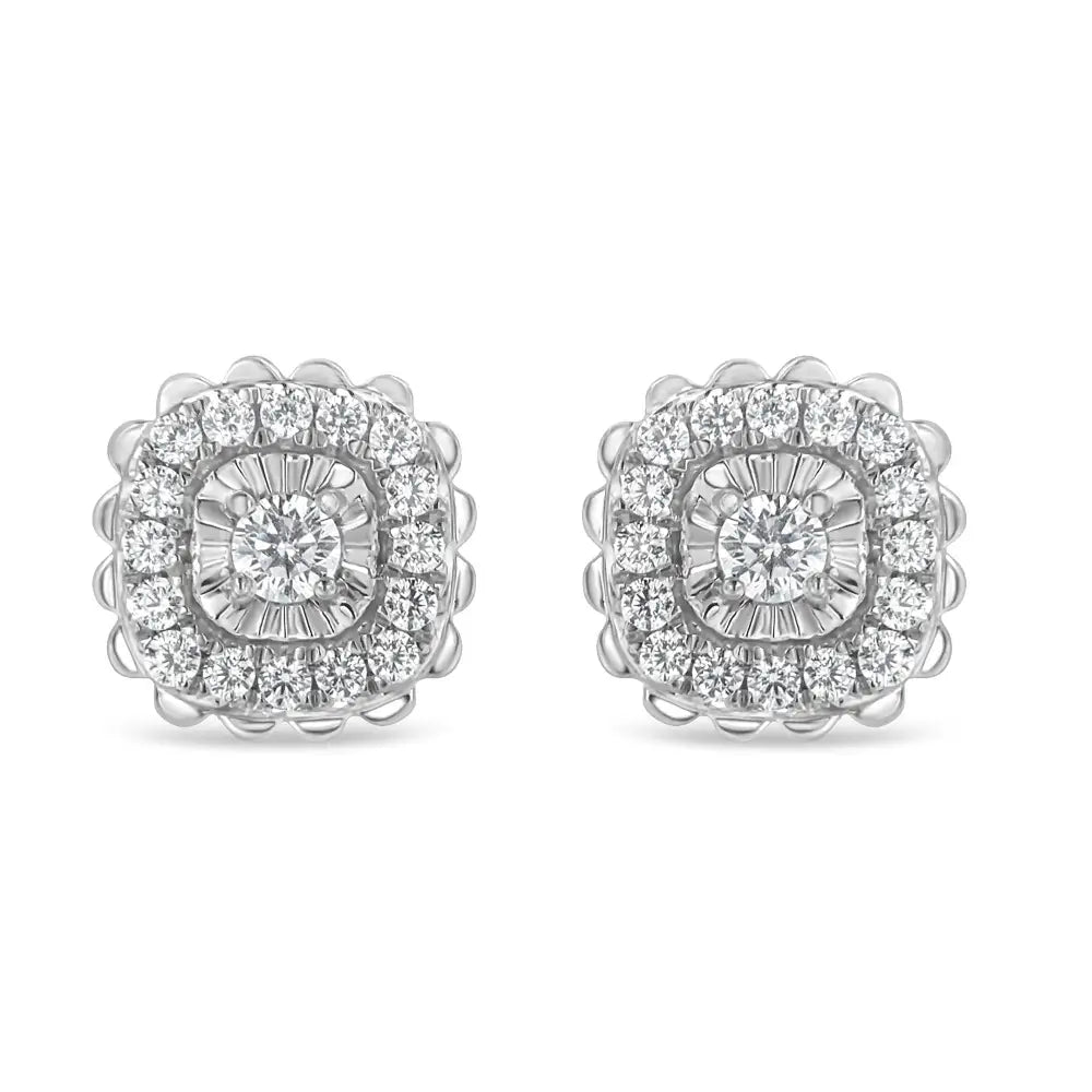 .925 Sterling Silver 1/2 Cttw Round-cut Diamond Halo Cluster Stud Earring (i-j Color I2-i3 Clarity) - Fine Jewelry