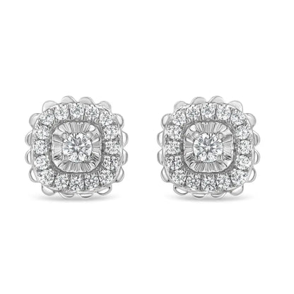 .925 Sterling Silver 1/2 Cttw Round-cut Diamond Halo Cluster Stud Earring (i-j Color I2-i3 Clarity) - Fine Jewelry