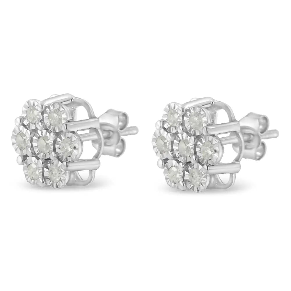 .925 Sterling Silver 1/2 Cttw Round-cut Diamond Miracle-set Floral Cluster Button Stud Earrings (i-j Color I2-i3