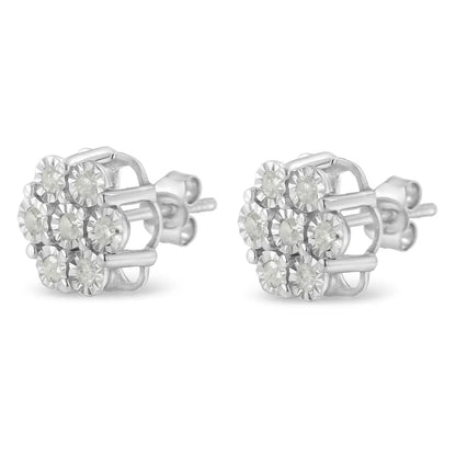 .925 Sterling Silver 1/2 Cttw Round-cut Diamond Miracle-set Floral Cluster Button Stud Earrings (i-j Color I2-i3