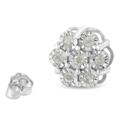 .925 Sterling Silver 1/2 Cttw Round-cut Diamond Miracle-set Floral Cluster Button Stud Earrings (i-j Color I2-i3