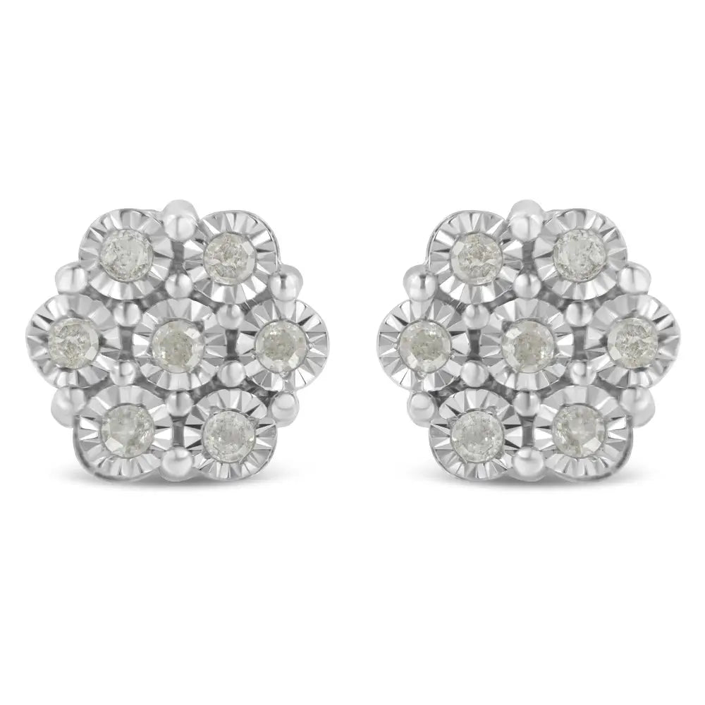 .925 Sterling Silver 1/2 Cttw Round-cut Diamond Miracle-set Floral Cluster Button Stud Earrings (i-j Color I2-i3